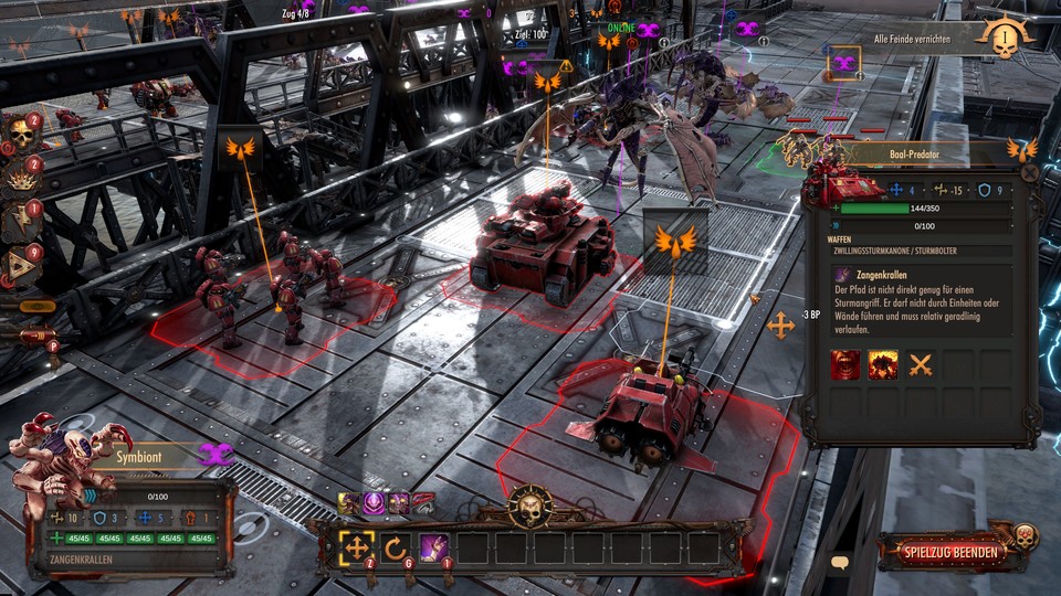 Battlesector punktet vor allem mit seinen ikonischen 40K-Einheiten wie dem Baal-Predator (Mitte).