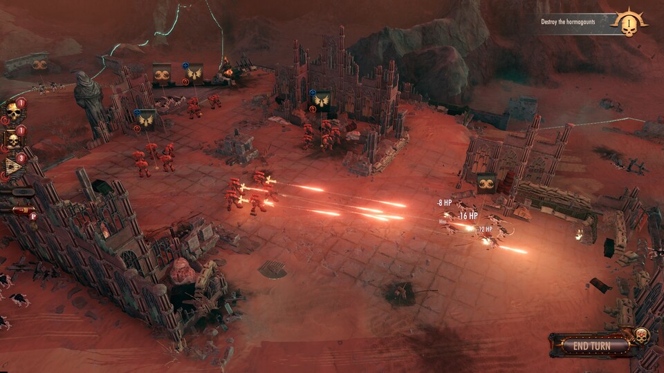 Battlesector spielt auf dem zerstörten Planeten Baal, zwischen den Ruinen kämpfen die Blood Angels gegen eine erdrückende Übermacht. 