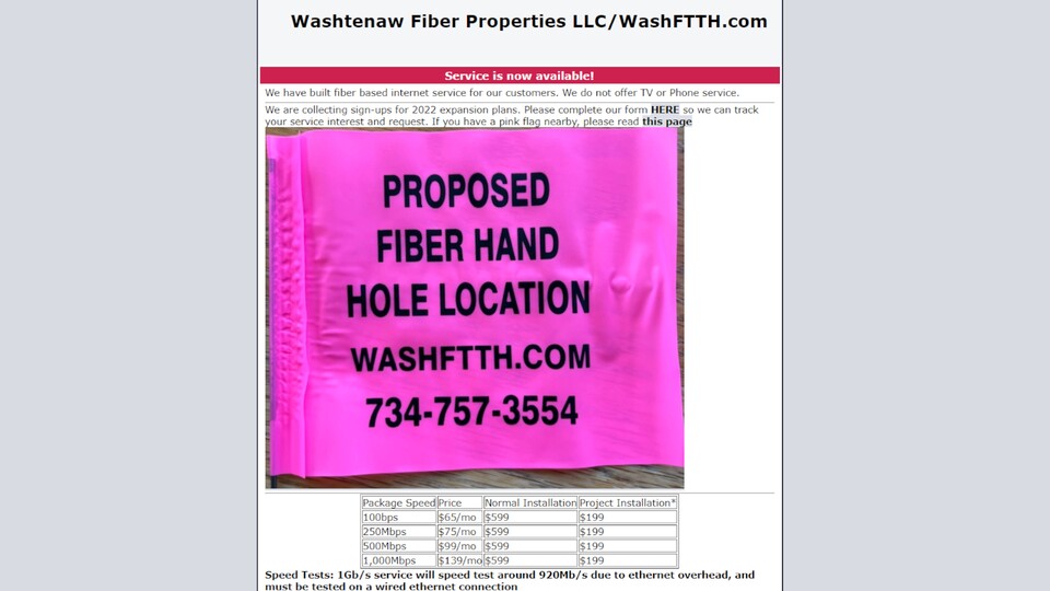 Der von Jared Mauch gegründete Anbieter Washtenaw Fiber Properties hat natürlich auch einen eigenen Internetauftritt.