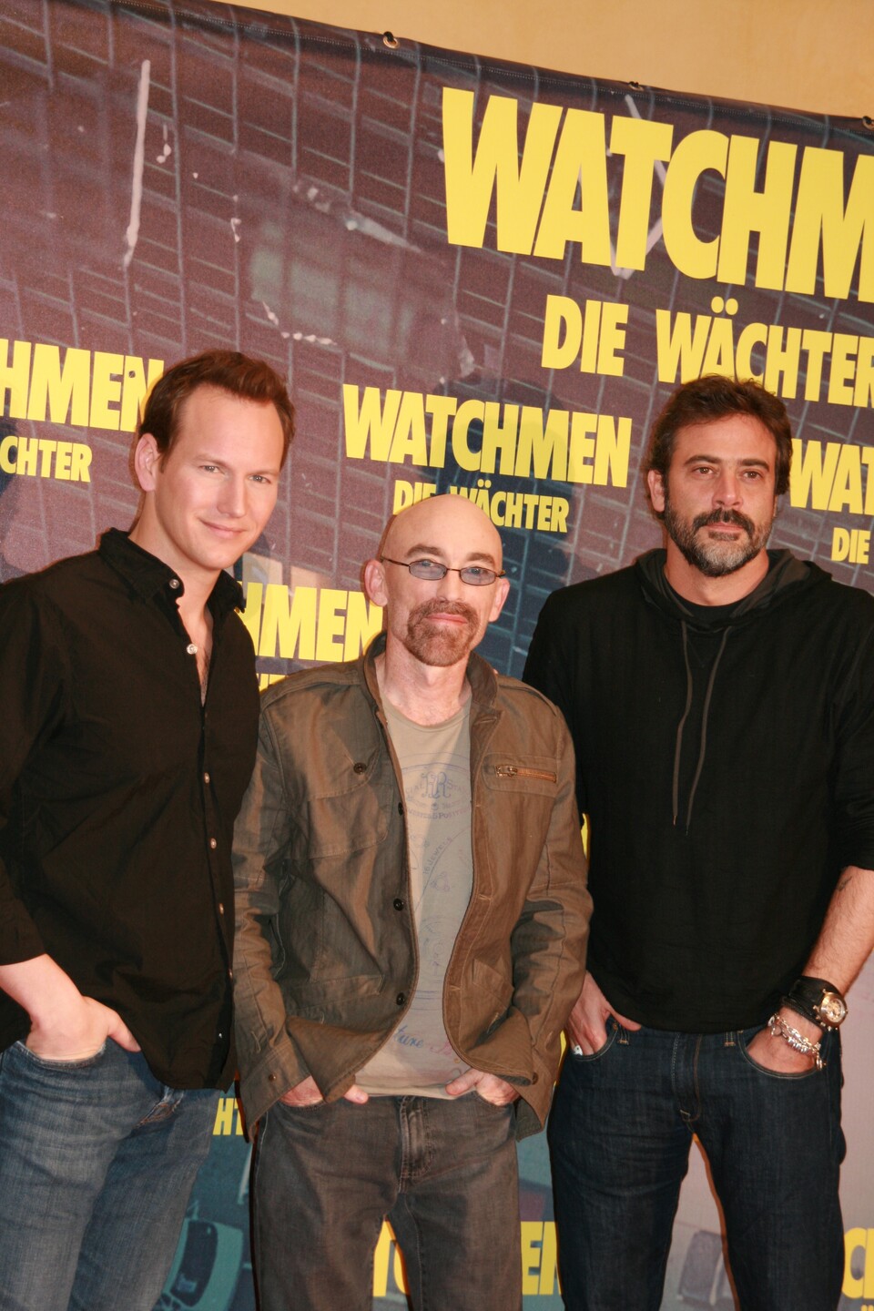 von links: Patrick Wilson (Nite Owl II), Jackie Haley (Rorschach), Jeff Morgan (Comedian)