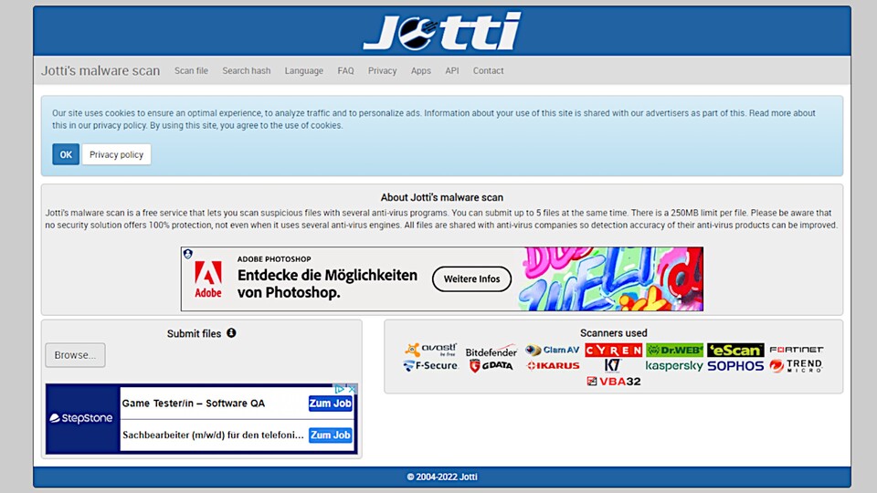 Der Online-Scan von Jotti nutzt die Schnittstellen zahlreicher namhafter Anti-Viren-Hersteller.