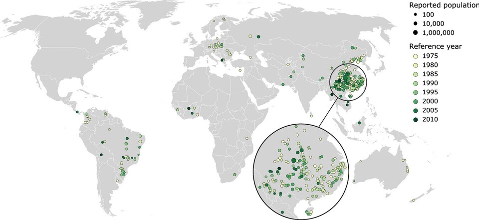 Diese 307 ländlichen Gebiete wurden im Rahmen der Studie untersucht. Hier wurden zwischen 53 und 84 Prozent der Bevölkerungszahlen unterschätzt. (Bild: Aalto Universität, Finnland)