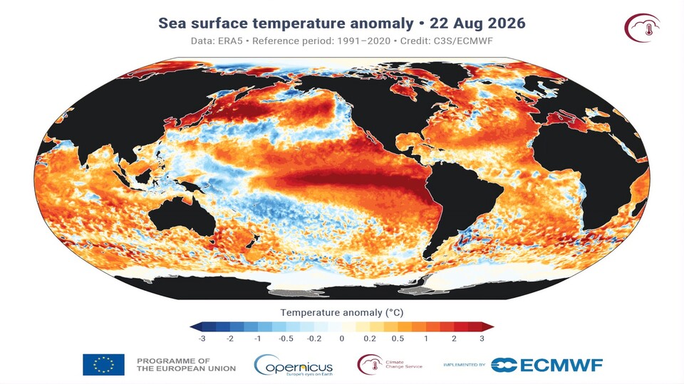 Ein Rekord der nicht nur 22., sondern laut dem Forscher Ryan Katz-Rosene auch schon 21. August gefallen ist – zumindest wenn es nach der Rundung auf 21,10 Grad geht. (Bildquelle: climate.copernicus.eu)