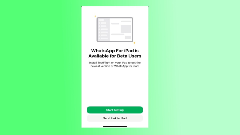Die Beta-Anmeldung für WhatsApp auf dem iPad.