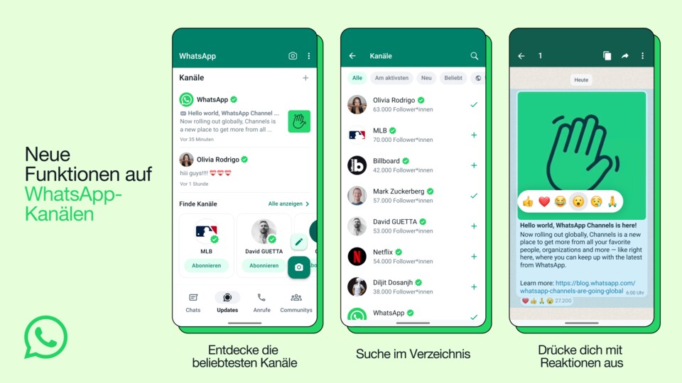 Kurzübersicht zu den Features von Whatsapps neuen Kanälen (Quelle: WhatsApp)