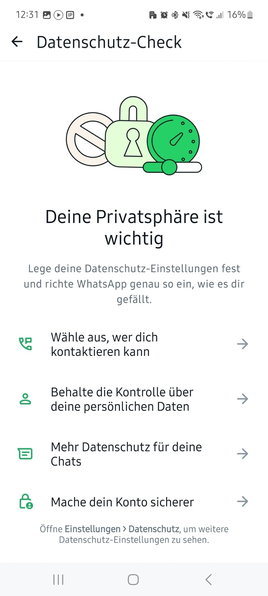 In vier Bereichen will euch WhatsApp stärker durch die Einstellungen führen.