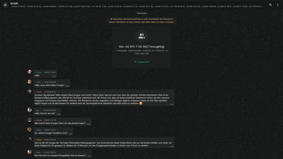 Immer wieder werden Nutzer auf WhatsApp in obskure Gruppe eingeladen – oft über Nummern aus dem Ausland. (Bildquelle: Maxe Schwind, GameStar Tech)
