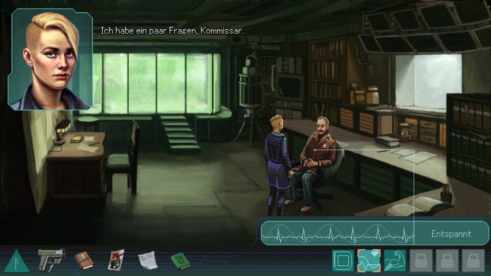 Whispers of a Machine ist ein klassisches Point+amp;Click-Adventure mit Cyberpunk-Setting.