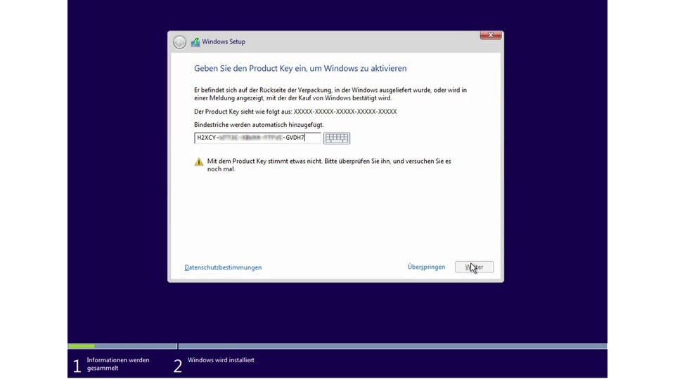 Windows 10-Installation: Release-Version