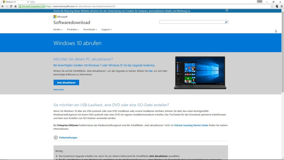 Das Media Creation Tool können Sie auf der Microsoft-Homepage kostenlos herunterladen, um einen boot-fähigen USB-Stick für die Installation von Windows 10 zu erstellen.