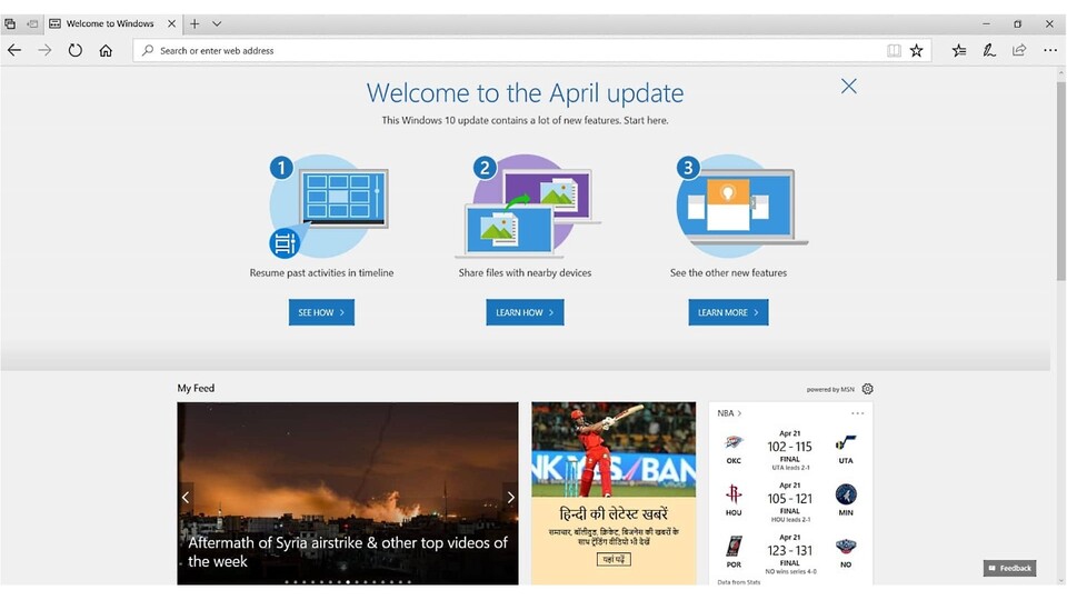 Edge begrüßt Nutzer zum April-Update. (Bildquelle: Windowslatest.com)