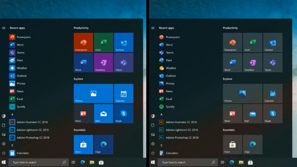 Das alte und das neue Startmenü von Windows 10 im Vergleich.