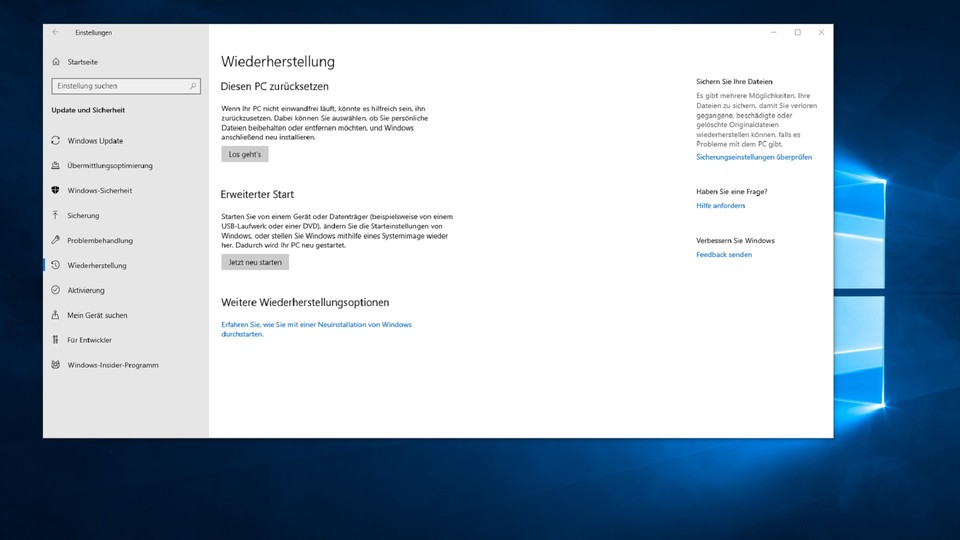 Der Wiederherstellungsprozess von Windows 10 bekommt eine neue Option.