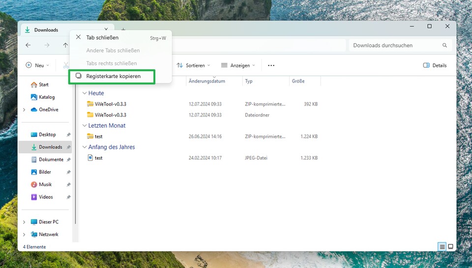 Tabs im Datei-Explorer mit »Registerkarte kopieren« duplizieren.