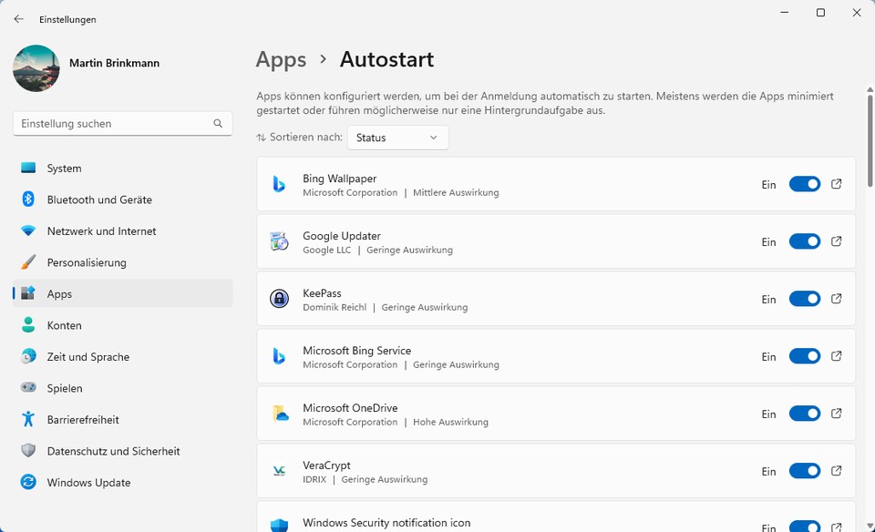 Auch die Einstellungen bieten eine Möglichkeit, den Autostart von Apps zu unterbinden.