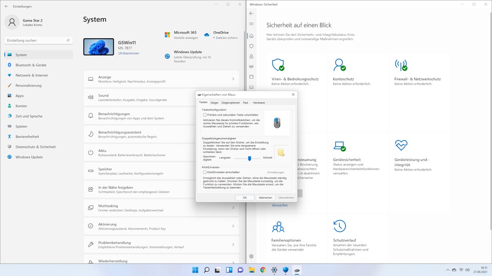 Drei verschiedene Systemeinstellungen unter Windows 11