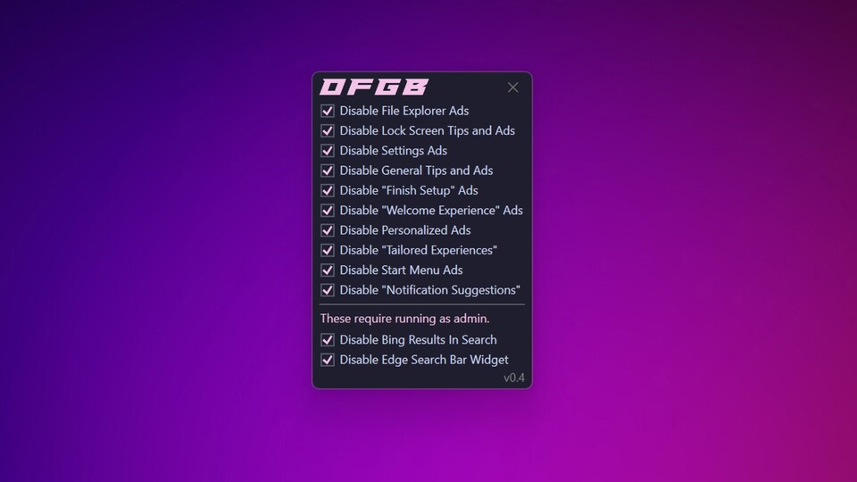 So sieht OFGB in der Version 0.4 aus.