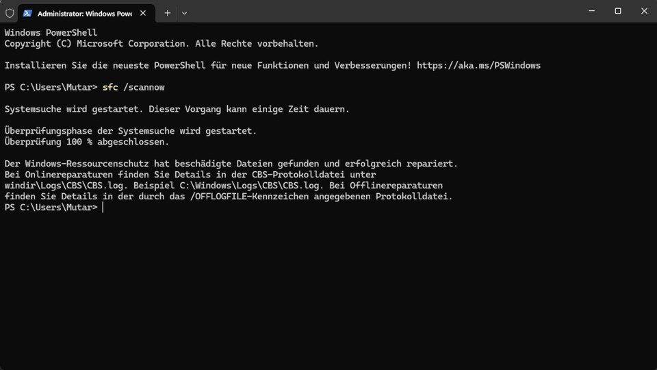 SFC überprüft die Systemdateien auf Fehler.
