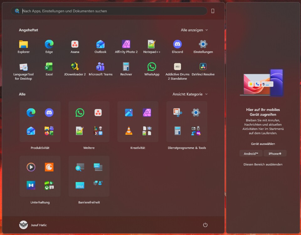 So sieht das neue Windows-11-Startmenü nach dem Update »ab Werk« aus.