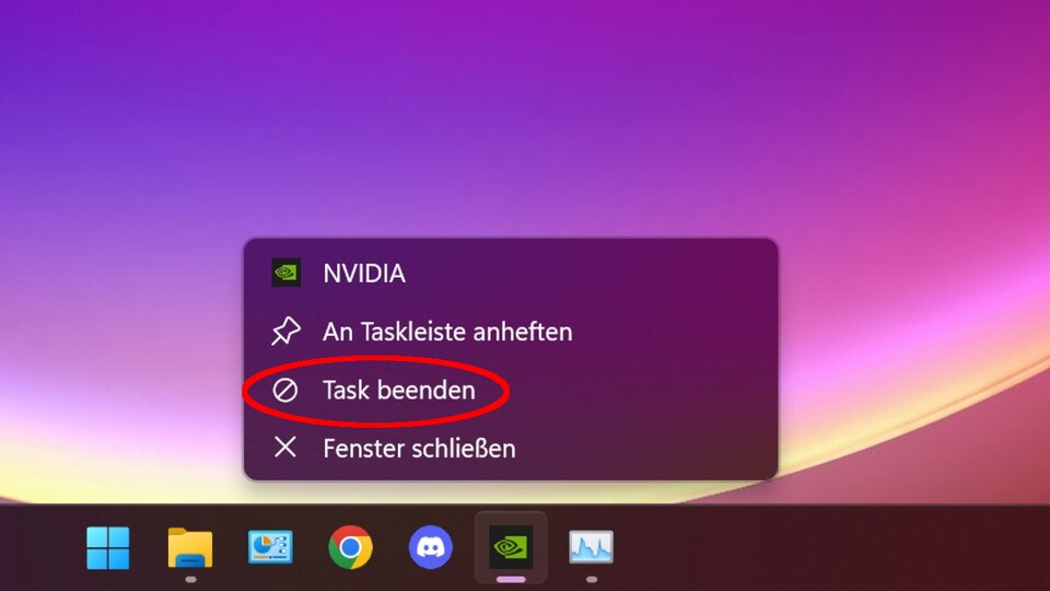 Nachdem ihr die unten beschriebenen Einstellungen vorgenommen habt, erscheint »Task beenden« im Kontextmenü der Taskleiste.