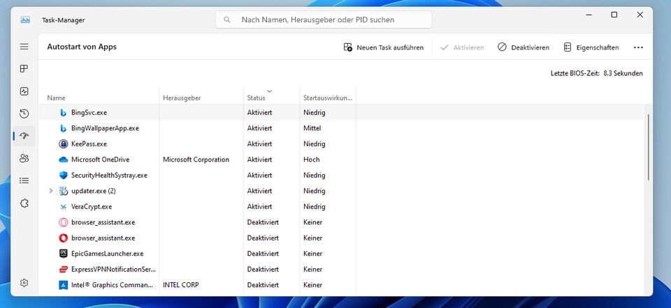 So bearbeitet ihr Startanwendungen im Task Manager.