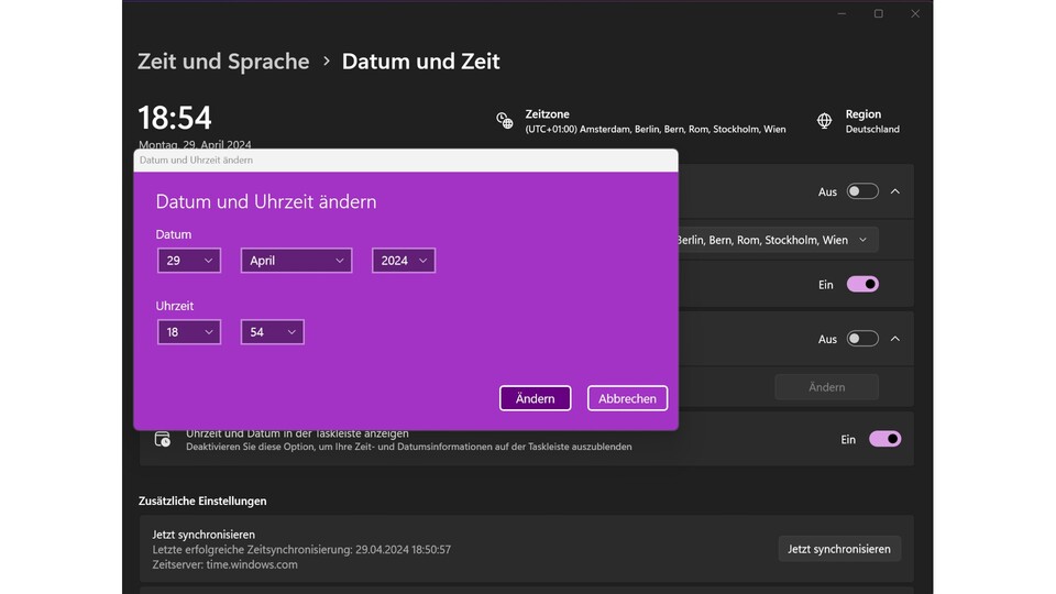 Datum und Uhrzeit lassen sich auch in Windows 11 mit nur wenigen Klicks ändern.