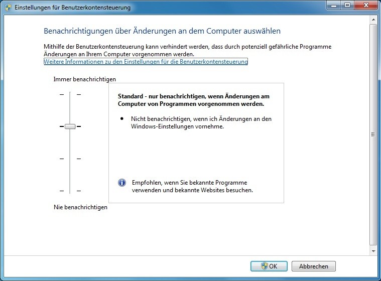 Windows 7 bietet in den Standard-Einstellungen weniger Schutz als Windows Vista.