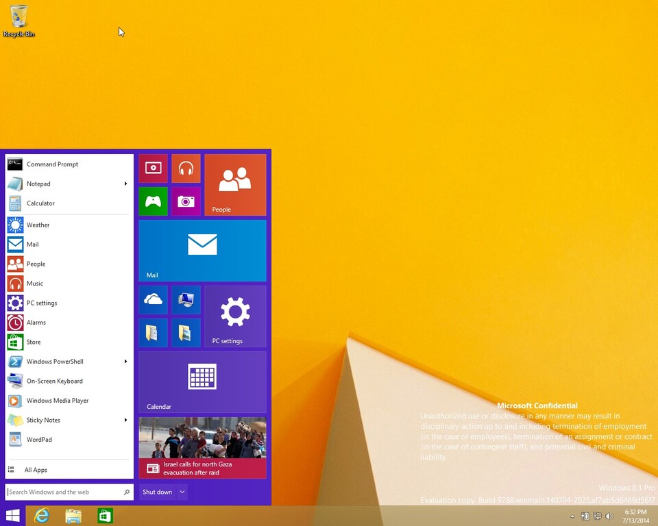 Dieser Screenshot könnte Windows 9 Build 9788 mit dem neuen Startmenü zeigen.
