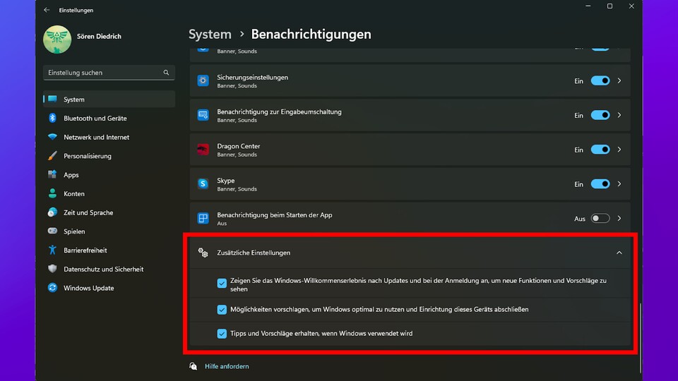 Ein Tipp von mir an dieser Stelle: Wenn ihr in Windows 11 (oder bald Windows 12) die nervigen Anzeigen abschalten wollt, solltet ihr in den Einstellungen Ausschau nach diesen Reglern halten.
