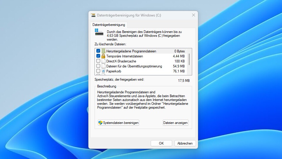 Riesige Datenmengen lassen sich über die Datenträgerbereinigung normalerweise nicht löschen, aber Kleinvieh macht bekanntlich auch Mist. (Bildquelle: Nils RaettigGameStar Tech)