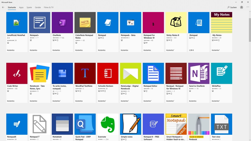 Notepad-Apps hat der Store einige zu bieten, das Original von Microsoft ist bislang für Nicht-Insider aber nicht dabei.