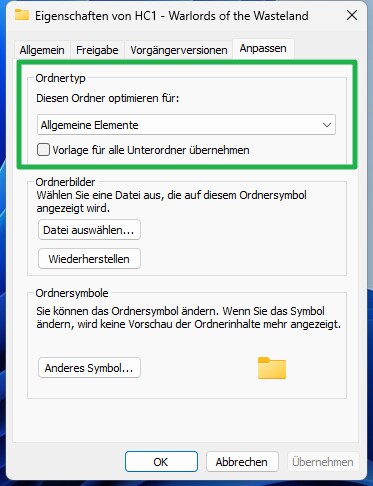 Den Ordnertyp unter Windows verändern