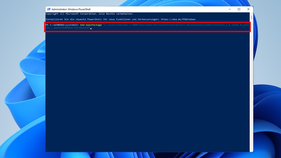 Jetzt müsst ihr mit Windows PowerShell arbeiten.