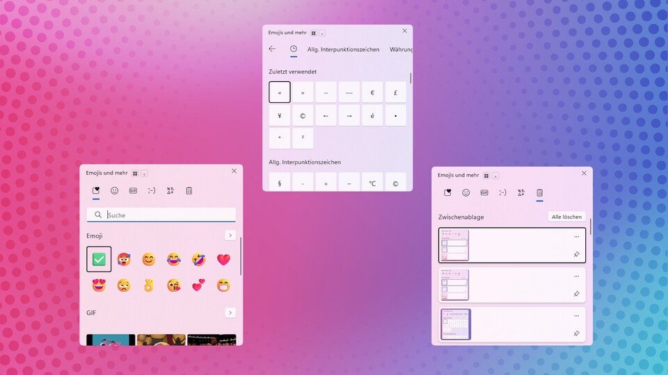 Mit Windows + Punkt bekommt ihr mehrere Menüs für Emojis, Symbole und eure Zwischenablage. (Bildquelle: GameStar Tech)