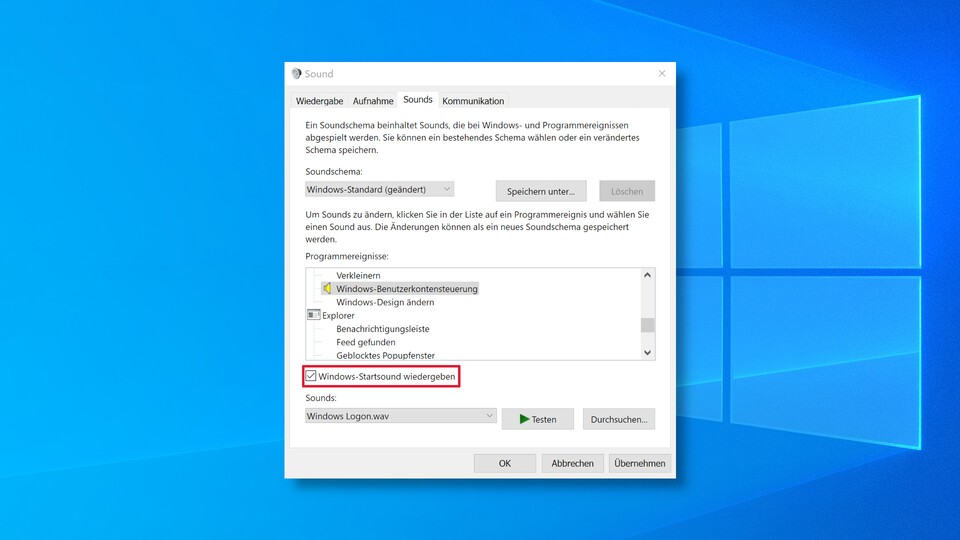 Auch in Windows 10 und Windows 11 gibt es noch dieses alte Menü zur Aktivierung des Start-Sounds. Das passende Programmereignis mit der Bezeichnung Windows-Anmeldung zum manuellen Ändern des entsprechenden Klangs fehlt aber von Haus aus. Abhilfe können Änderungen in der Registry schaffen.