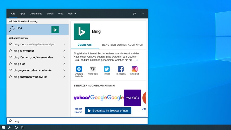Eine mögliche Lösung des Problems mit der Windows Suche besteht darin, die Anzeige von Ergebnissen der Web-Suchmaschine Bing über die Registry von Windows zu deaktivieren.