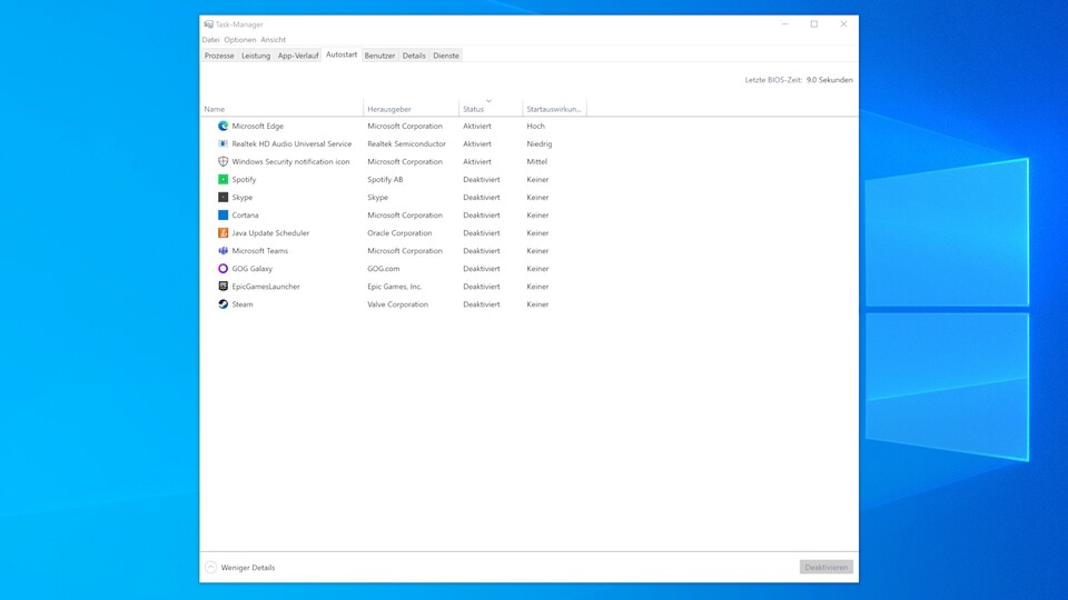 Je mehr Programme automatisch mit Windows starten, desto weniger Ressourcen stehen für weitere Anwendungen zur Verfügung.