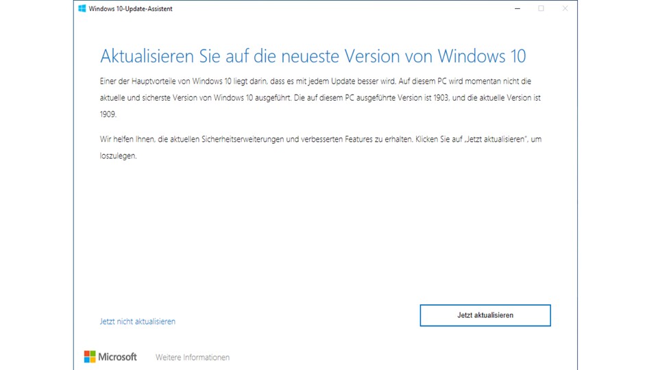 Der Windows Update Assistent prüft, welche Windows-Version ihr nutzt und ob ein Update zur Verfügung steht.