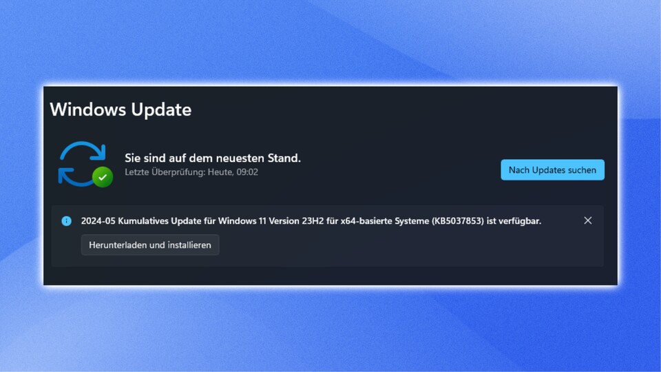 So sieht das Fenster im Windows-Update-Menü aus, wenn KB5037853 zum Download bereitsteht.