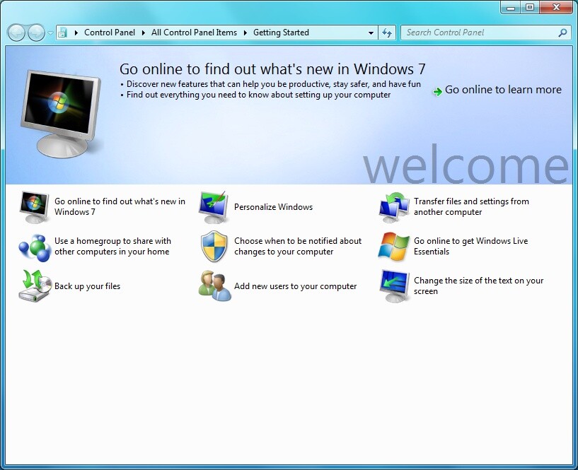 Windows 7 heißt uns schon jetzt willkommen. Wir freuen uns auf die fertige Version!