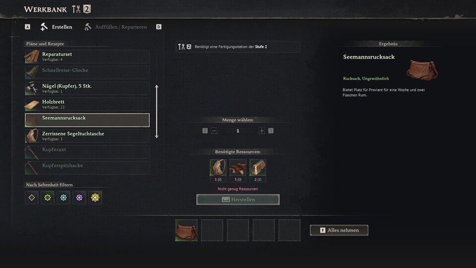 Für den Rucksack müsst ihr etwas mehr arbeiten. Aber ehrlich gesagt auch nicht besonders viel.