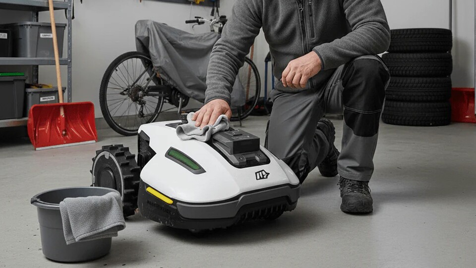 Winter-Checkliste: Reinigen, Messer prüfen und den Roboter bei ca. 10 °C lagern – so startet euer Roboter im Frühjahr direkt durch. – Bildquelle Mammotion