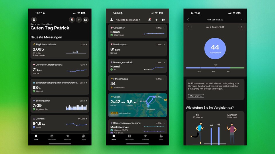 Selbst mit anderen Smartwatches landen die Daten in der Withings-App, sofern die Freigabe dafür erfolgt.