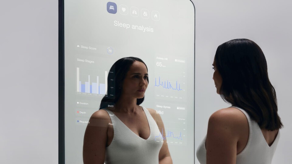 Nur ein Konzept, aber definitiv ein Hingucker: Der Omnia-Spiegel von Withings sieht nach Science Fiction aus.