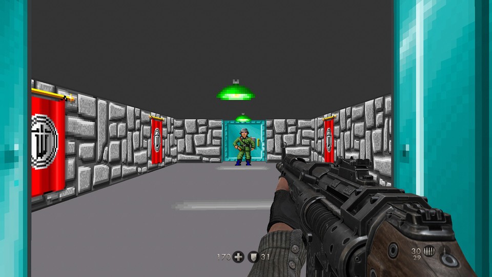 Der Screenshot stammt aus dem Retro-Easteregg aus Wolfenstein: The New Order.