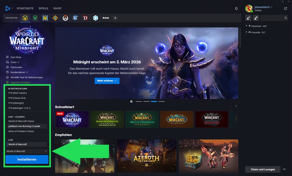 Wählt eure passenden Versionen im Blizzard-Launcher einfach aus.