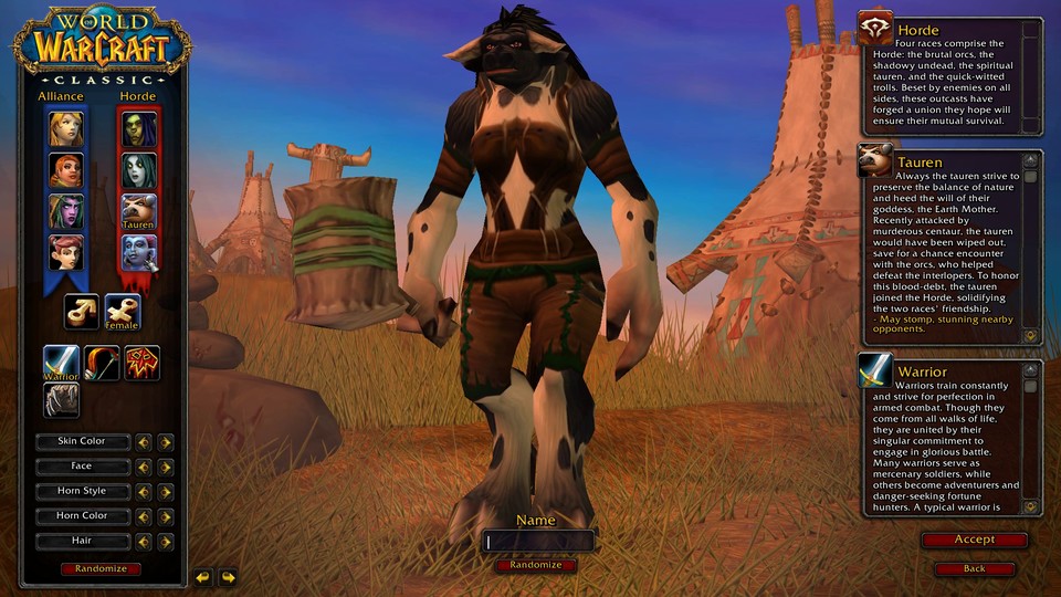 Die Charaktererstellung von World of Warcraft: Classic.