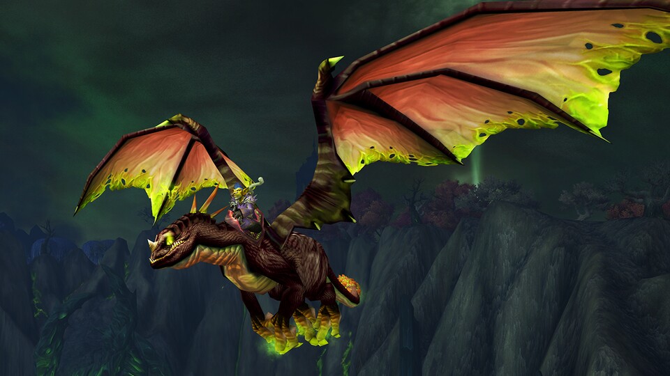 Diesen seltenen und sehr begehrten Mount könnt ihr euch zum Release von World of Warcraft: Dragonflight kostenlos per Twitch-Drop sichern: Den Feldrake a.k.a. Teufelsdrachen.