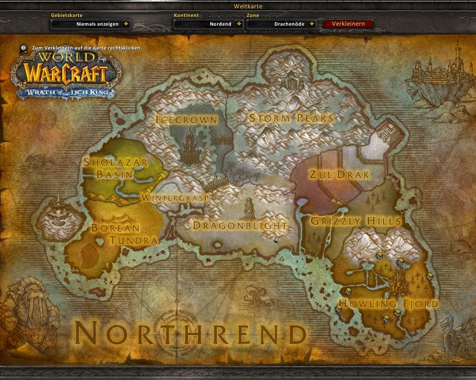 Die Karte von Nordend: In der Beta sind jedoch noch nicht alle Gebiete mit Inhalt gefüllt.