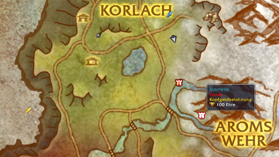 Zwischen Korlach und Aroms Wehr wurden zwei gefährliche Horde-Assassinen gesichtet und auf unserer Karte markiert, auf sie gibt es Kopfgeld in Form von Bonusehre.